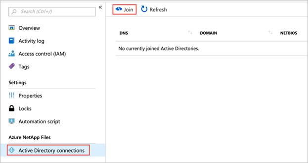 Screenshot: Menü „Active Directory-Verbindungen“ mit hervorgehobener Schaltfläche zum Beitreten