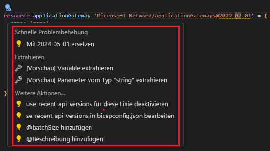 Screenshot: Vorschläge zur schnellen Problembehandlung in Visual Studio Code