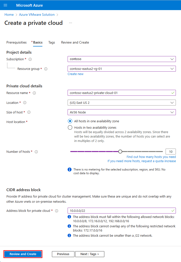 Screenshot: Registerkarte „Grundlagen“ im Fenster „Private Cloud erstellen“.