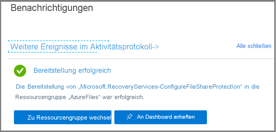 Screenshot der Benachrichtigungen im Azure-Portal