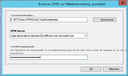 Screenshot: Herunterladen der Anmeldeinformationen für den externen DPM