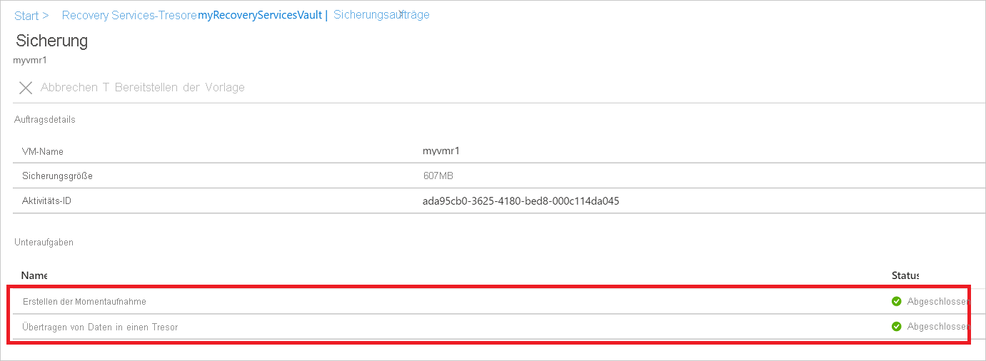 Unteraufgaben des Sicherungsauftragsstatus