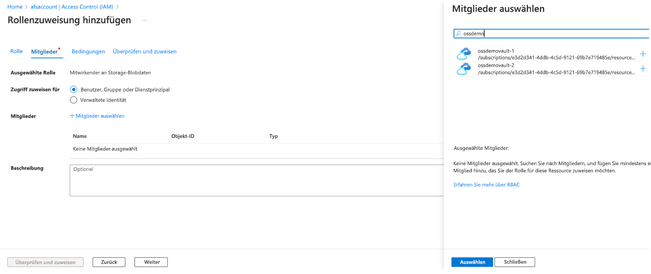 Screenshot showing the process to assign Storage Blob Data Contributor role.