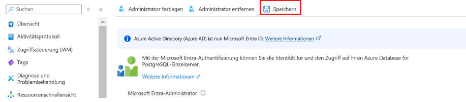 Screenshot showing how to save Active Directory admin user setting.