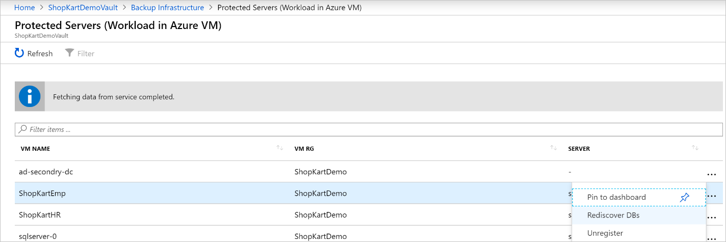 Erneutes Ermitteln von Datenbanken im Azure-Portal