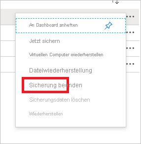 Screenshot: Menü „Sicherung beenden“.