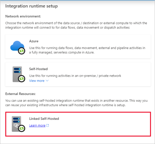 Schaltfläche zum Erstellen einer verknüpften selbstgehosteten Integration Runtime