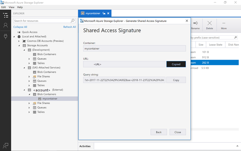 Kopieren und Speichern der Shared Access Signature