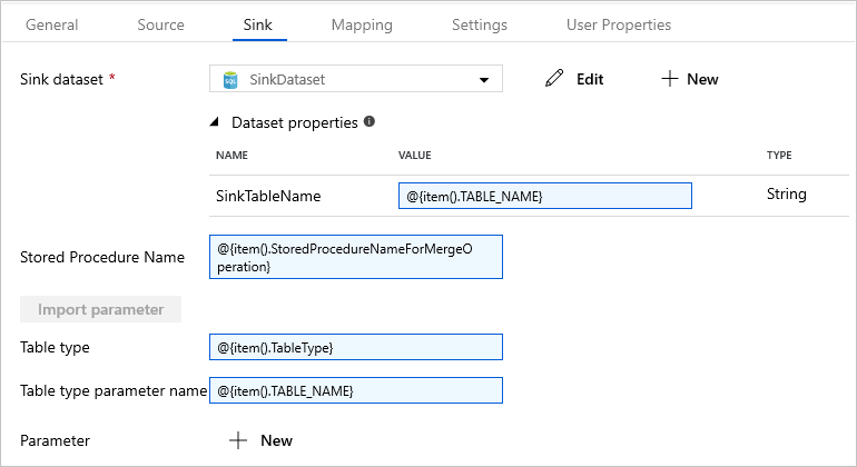 Copy-Aktivität – Parameter