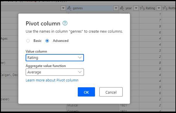 Power Query Pivot-Selektor