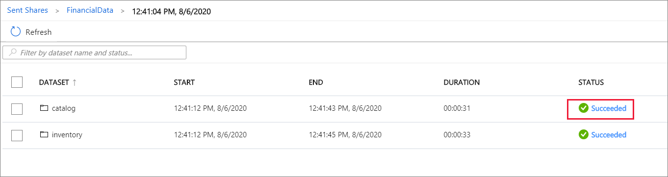 Dataset snapshot status