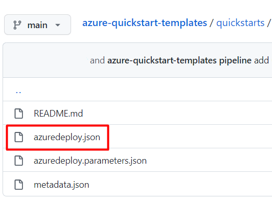 Screenshot des Speicherorts der Datei „azuredeploy.json“.