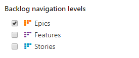 Teamkonfiguration, Allgemein, Backlog-Navigationsebenen, Nur „Epics“