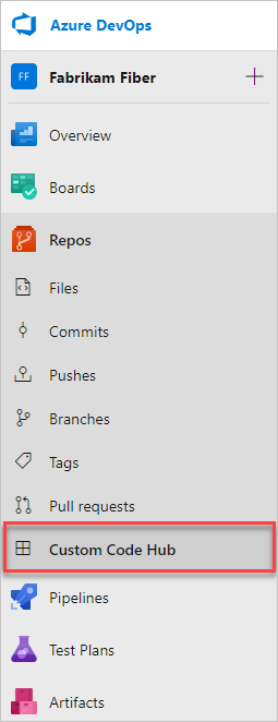 Benutzerdefinierter Hub, der Azure Repos hinzugefügt wurde.