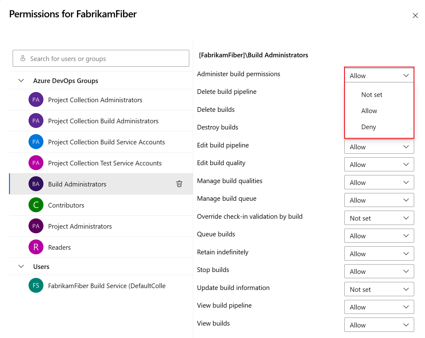 Screenshot des Sicherheitsdialogs für Pipelines auf Projektebene.