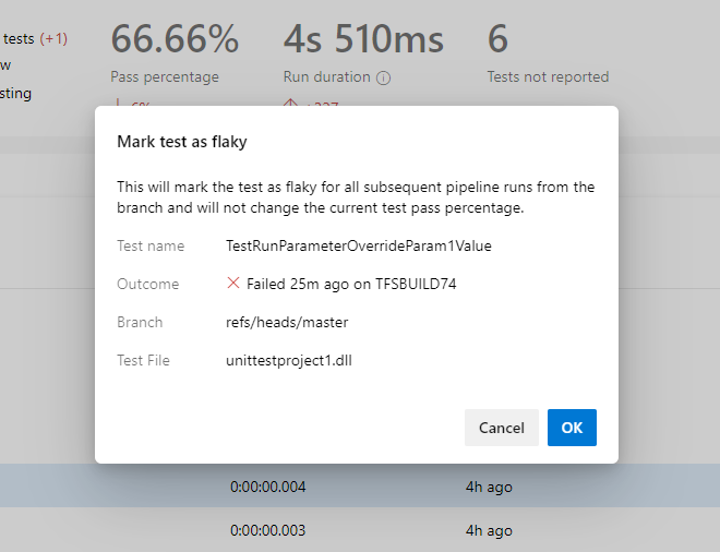 Bestätigen der Kennzeichnung eines Tests als unzuverlässig