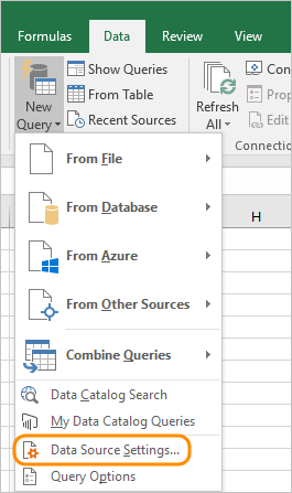 Einstellungen für Excel, Open-Source-Datenquelle