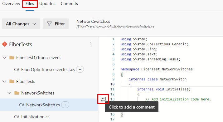 Screenshot: Kommentarsymbol in Azure Repos-PRs