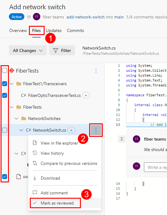 Screenshot: Option „Als überprüft markieren“ im Menü „Dateioptionen“ auf der Registerkarte „Dateien“ für einen PR