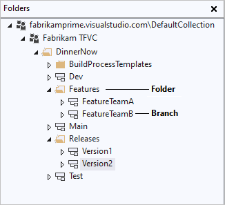 Darstellung der Ordnerstruktur im Quellcodeverwaltungs-Explorer.