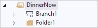 Screenshot, der ein Verzweigungssymbol und ein Ordnersymbol zeigt.