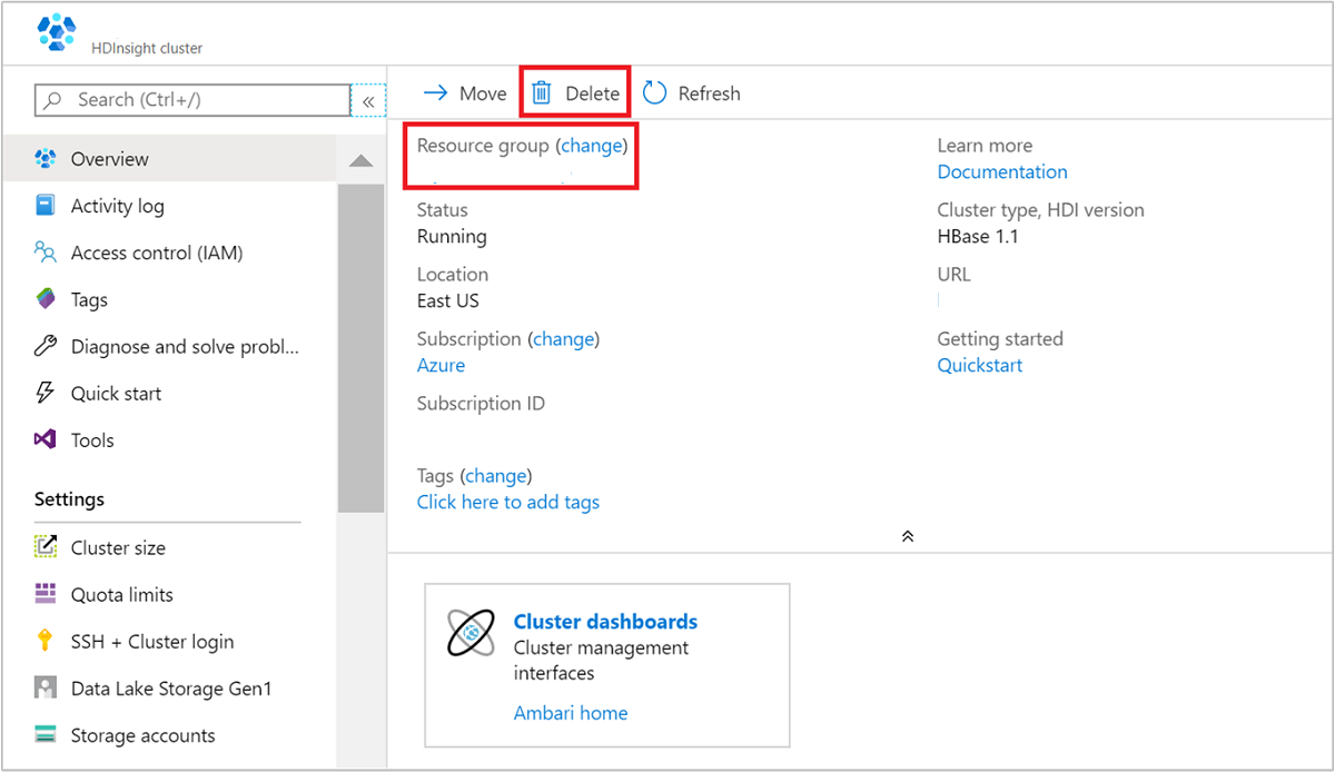 Löschen einer Resource Manager-Vorlage HBase