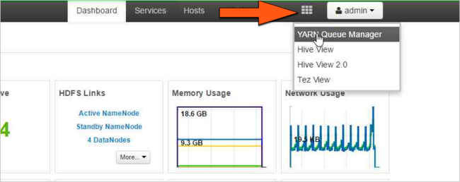 Apache Ambari-Dashboard: YARN Queue Manager.