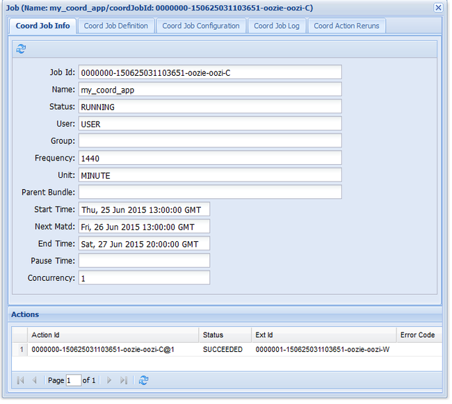 Apache Oozie-Koordinator – Auftragsinformationen.