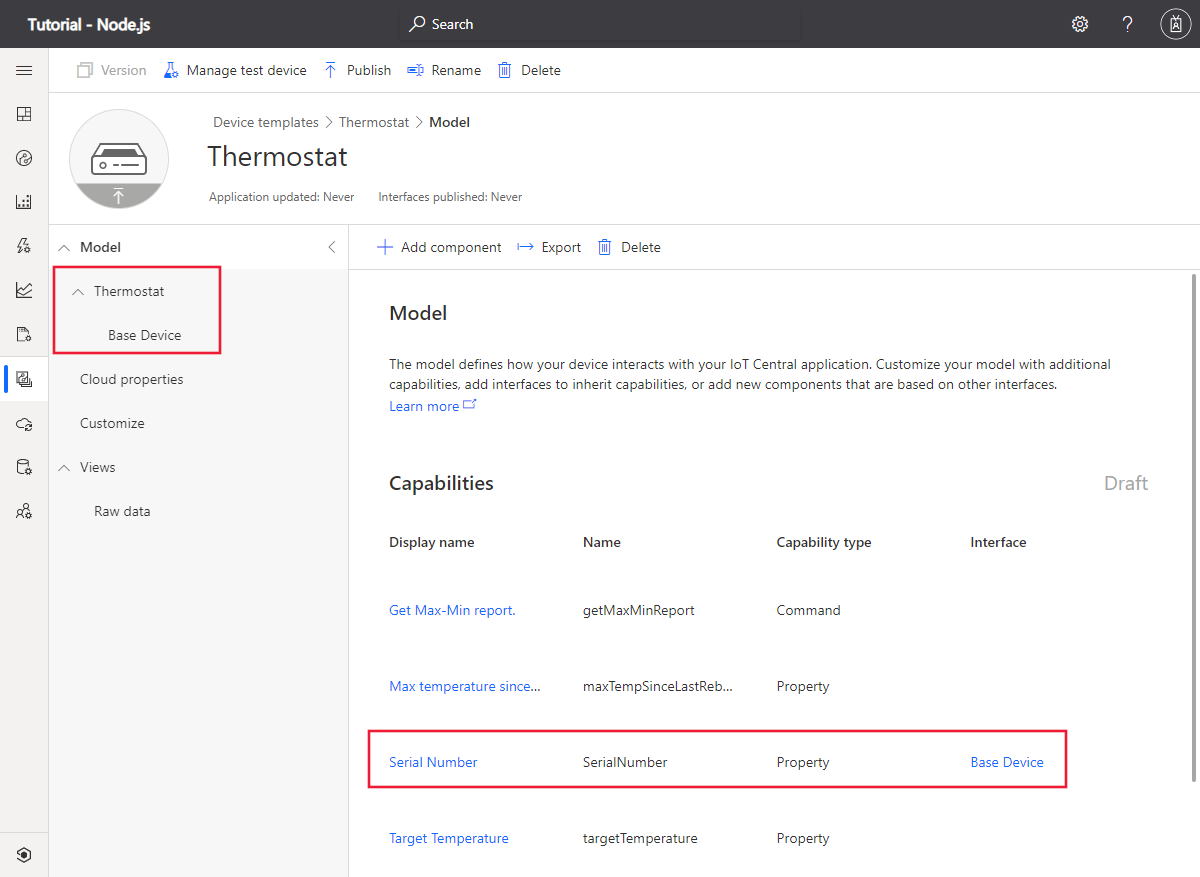 Screenshot der Schnittstellenvererbung in IoT Central