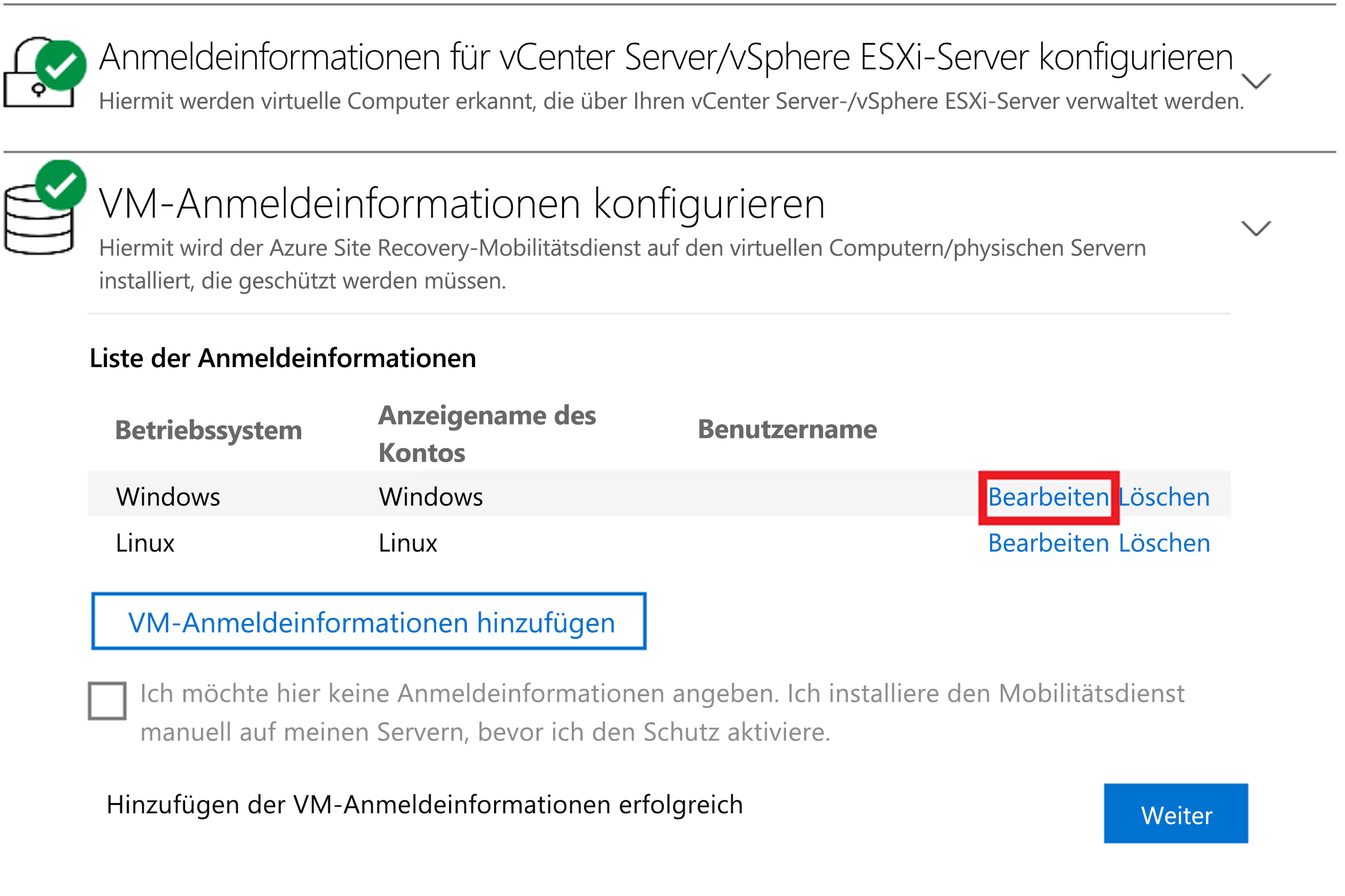 Ändern der Anmeldeinformationen für Mobility Service