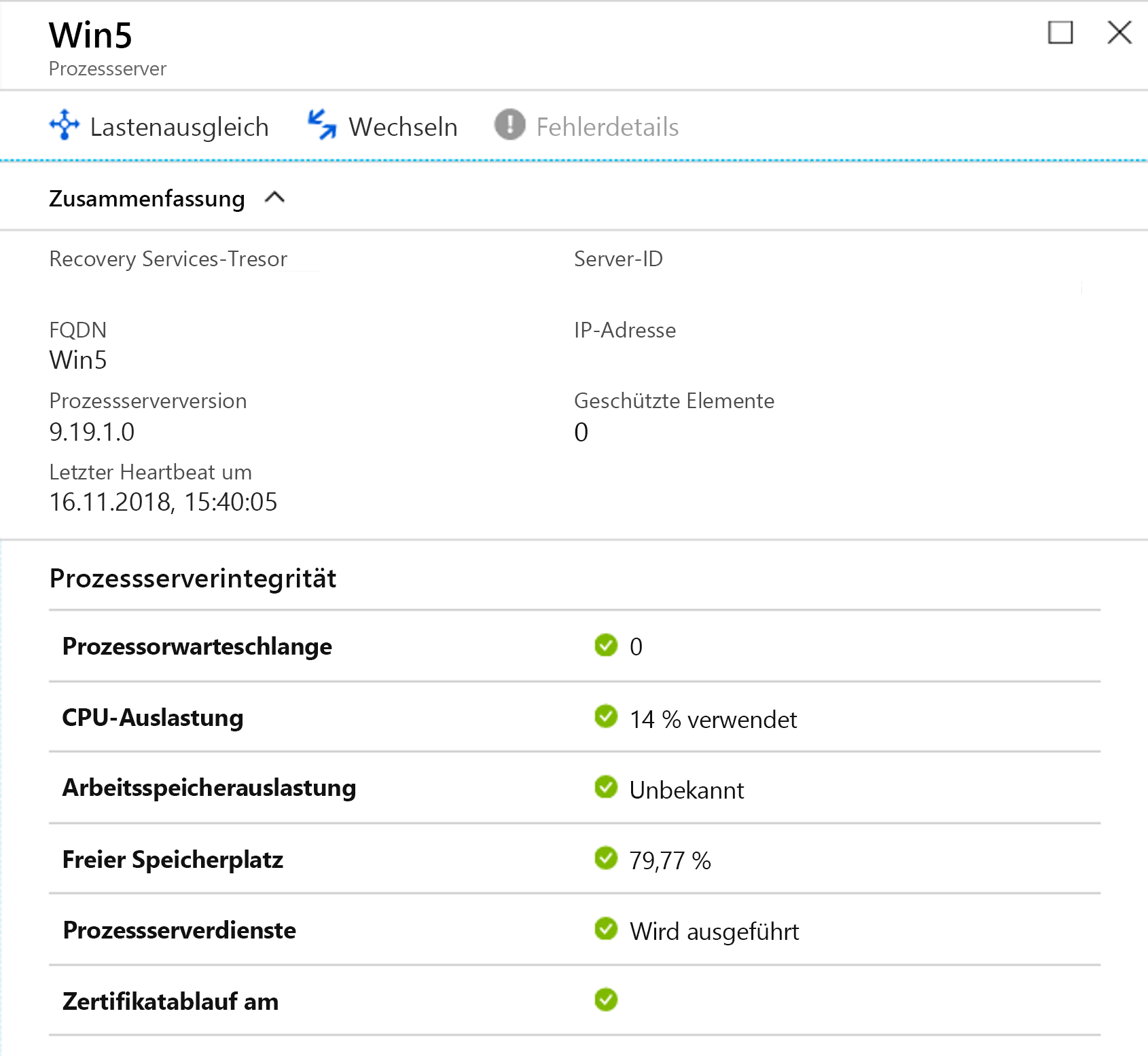 Screenshot: Prozessserver, für den Sie einen Lastausgleich für Datenverkehr vornehmen können