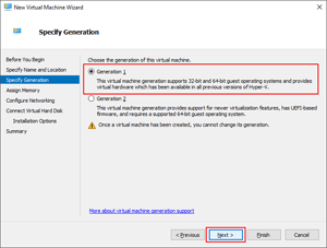 Abbildung zeigt die Position der Option „VM-Generation“ im Assistenten „Neuer virtueller Computer“.