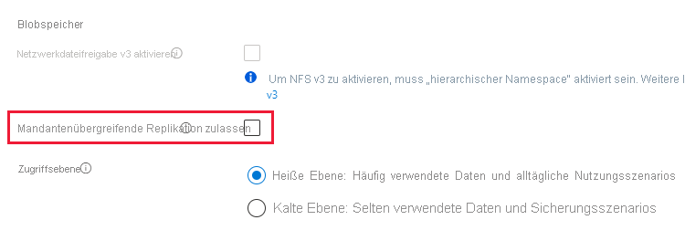 Screenshot showing how to disallow cross-tenant object replication for a new storage account