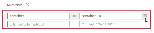 Screenshot des Standardblobbereichs, der vor der Angabe eines benutzerdefinierten Bereichs gelöscht werden muss