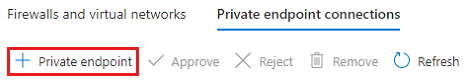 Screenshot: Auswählen von „+ Privater Endpunkt“ zum Erstellen eines neuen privaten Endpunkts