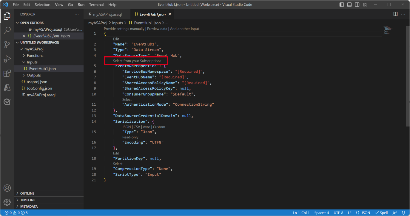 Screenshot der VSCode-Erweiterung mit den JSON-Eingabedateien