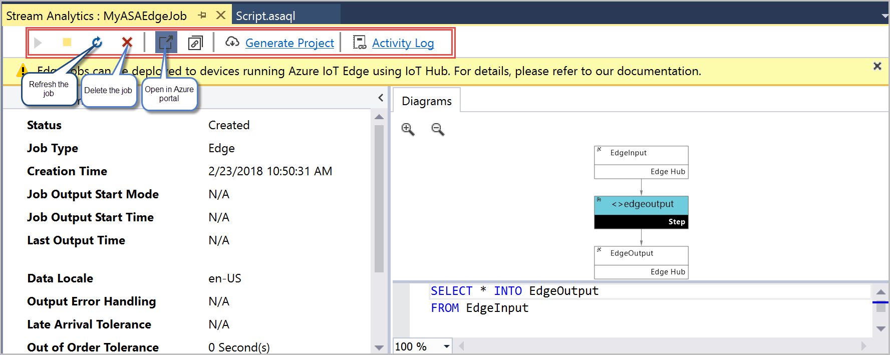 Auftragsdiagramm und weitere Optionen in Visual Studio