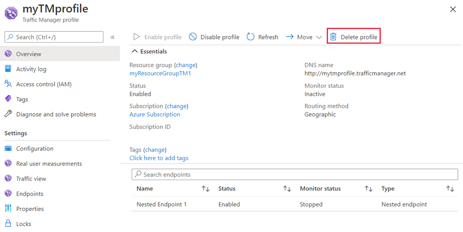 Löschen des Traffic Manager-Profils