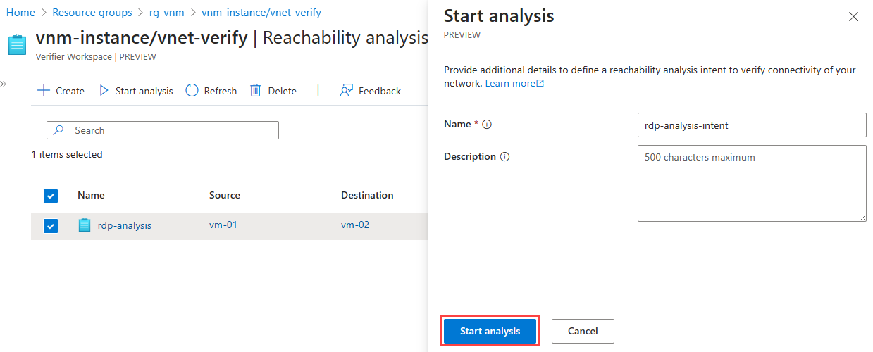 Screenshot: Fenster „Analyse starten“ für die Ausführung des Analyseabsichtsjobs.