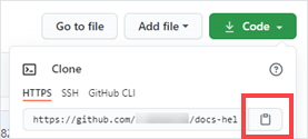 Screenshot, der zeigt, wie die Klon-HTTPS-URL auf GitHub kopiert wird.