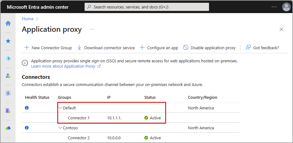 Screenshot: Connectorgruppen und Connectorgruppendetails