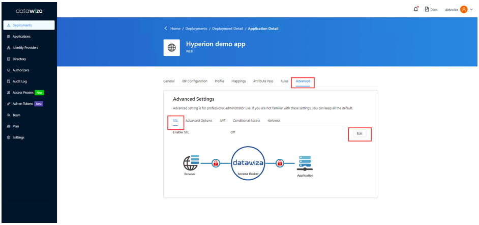 Screenshot der Registerkarte „Erweitert“.