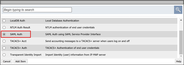 Screenshot der SAML-Authentifizierungsoption.