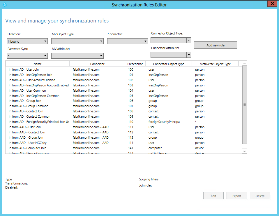 Synchronisierungsregel-Editor