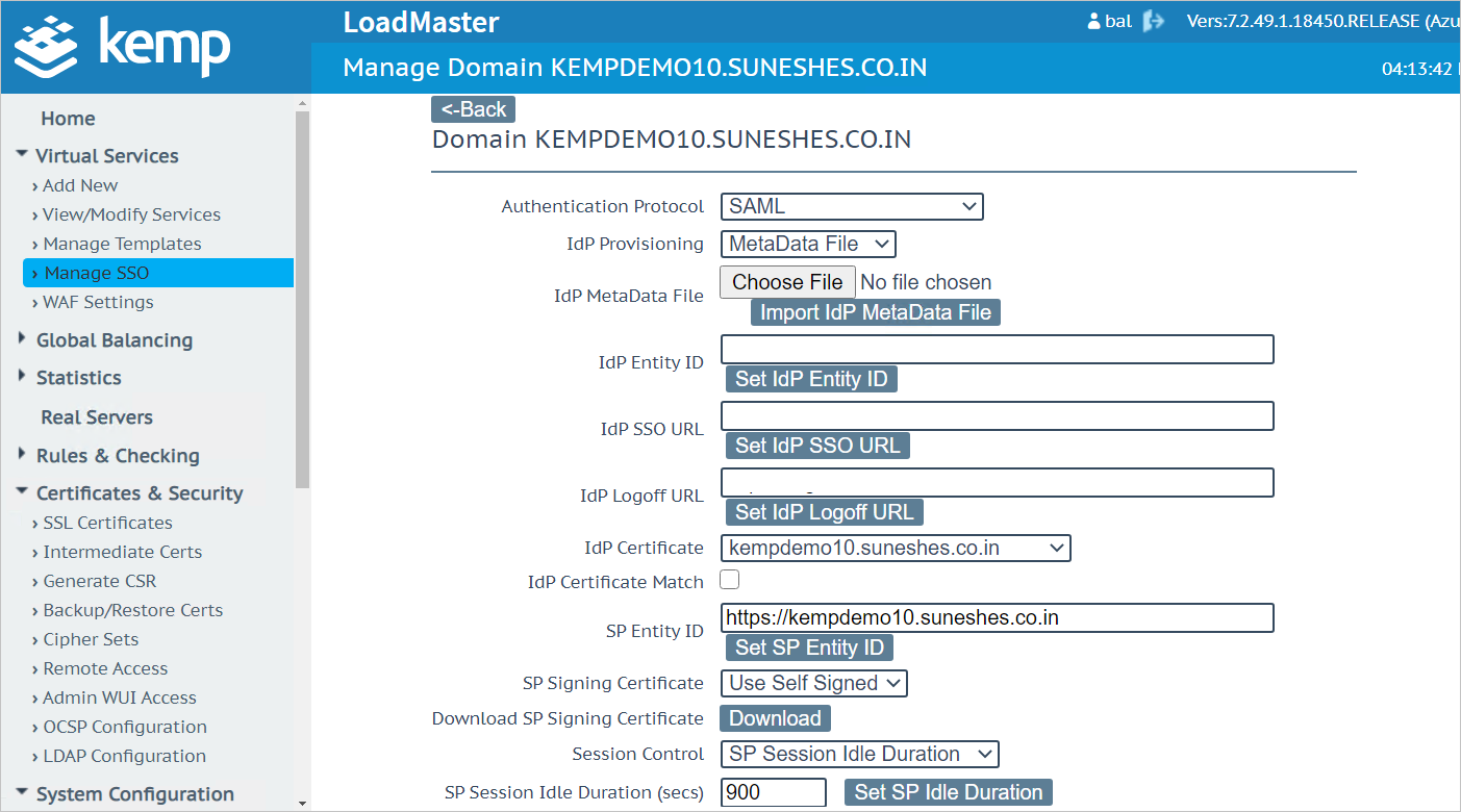 Screenshot: Seite „Manage SSO“ (SSO verwalten)