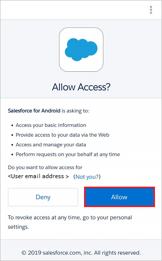 Mobile Salesforce-App: Allow Access (Zugriff zulassen)