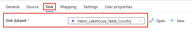 Screenshot mit der Auswahl des zuvor erstellten Fabric Lakehouse-Datasets.