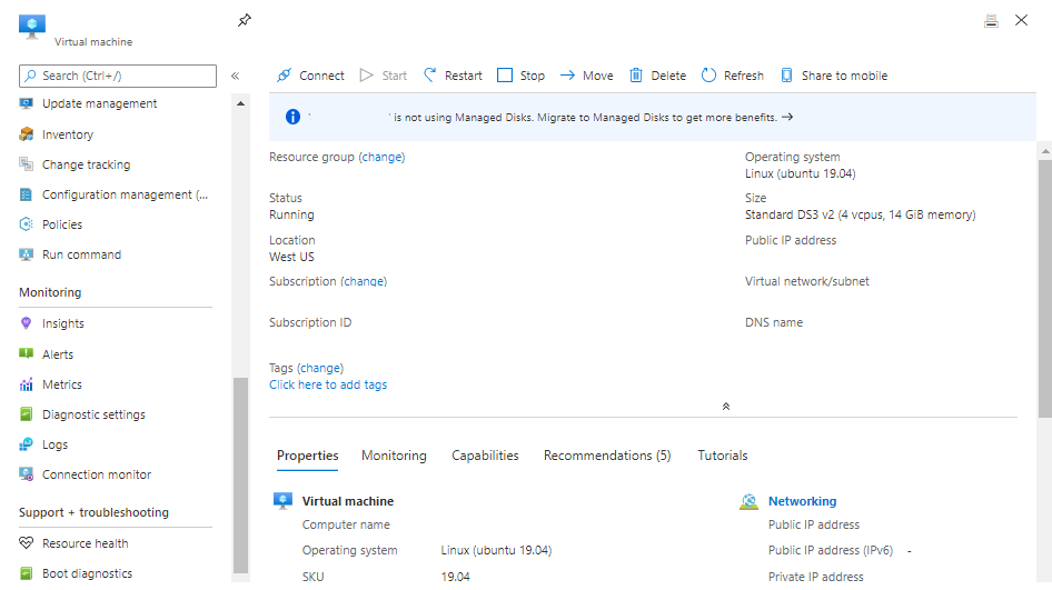 Screenshot des Azure-Portals mit der Option 