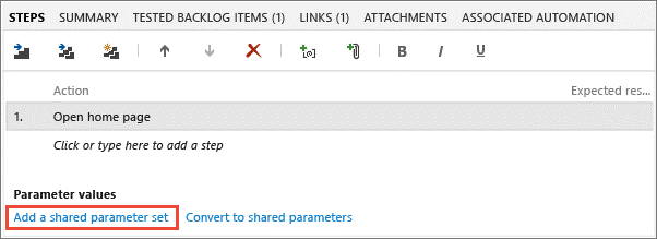 Adding the shared parameter set to a test case