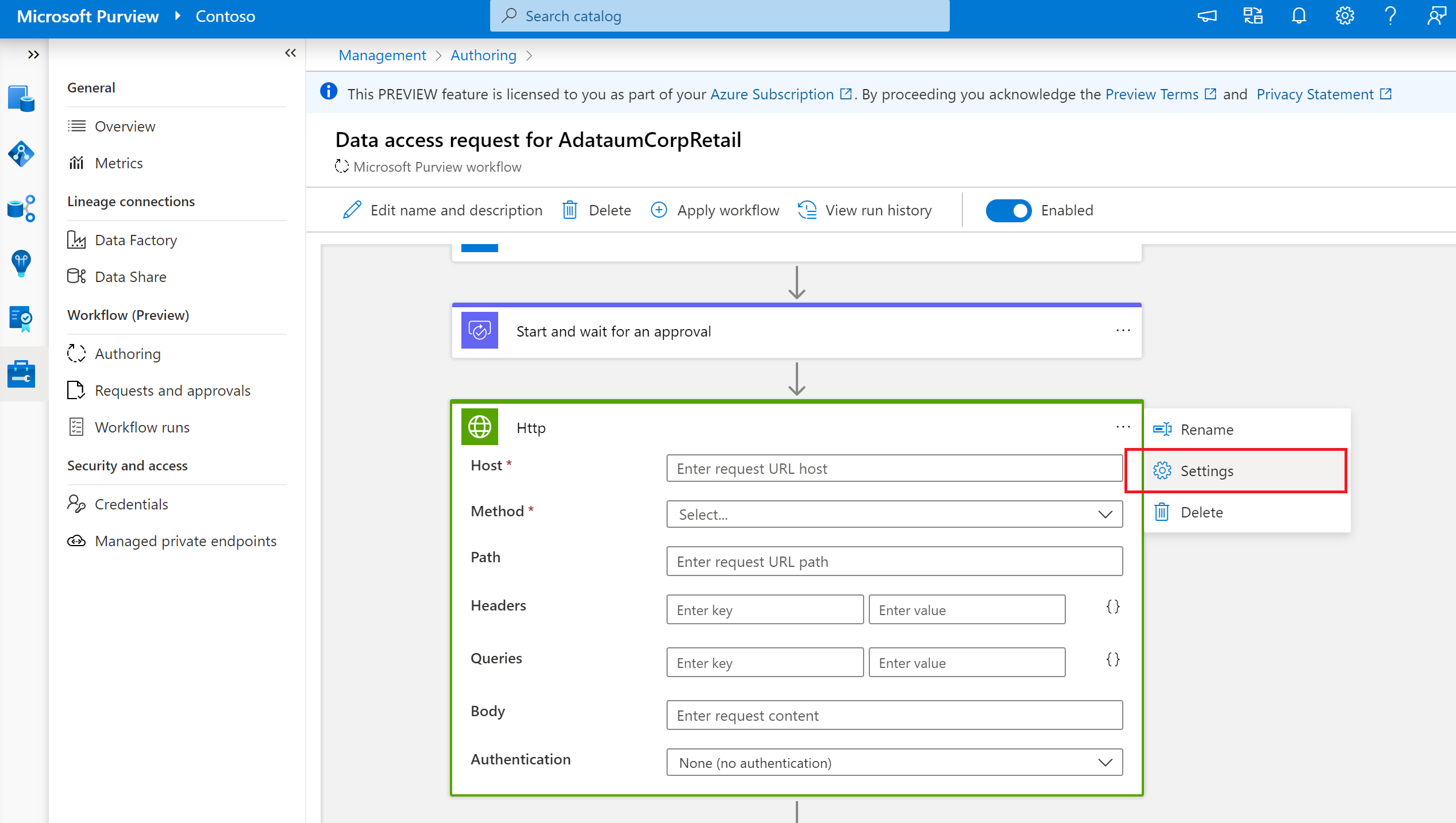 Screenshot: Hinzufügen von HTTP-Connectoreinstellungen